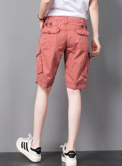 Casual Pure Color Summer Cotton Cargo Pants
