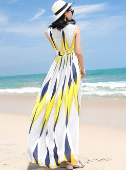 Stylish Color-blocked Sleeveless Chiffon Holiday Maxi Dress