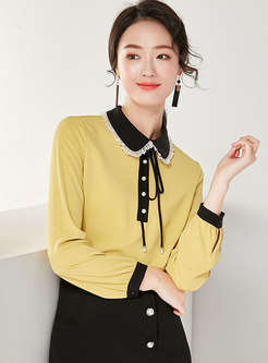 All-matched Lace Lapel Tied Cute Slim Blouse 