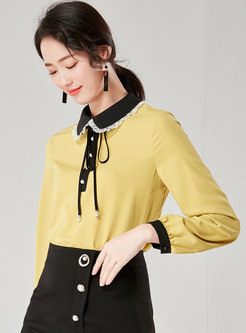 All-matched Lace Lapel Tied Cute Slim Blouse 