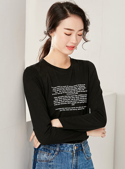 Brief Letter Print Casual Long Sleeve T-shirt