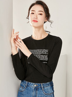 Brief Letter Print Casual Long Sleeve T-shirt