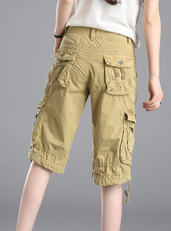 Pure Color Casual Straight Cargo Pants
