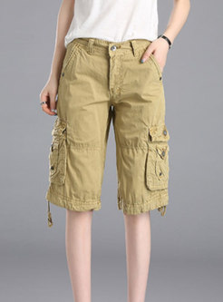 Pure Color Casual Straight Cargo Pants