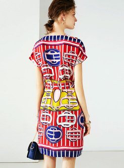 Fashion Positioning Print Tied Silk Bodycon Dress