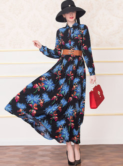 Stylish Print High Waist Chiffon Maxi Dress