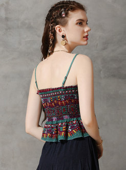Vintage All-matched Backless Print Cami