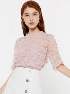 Chic Hollow Out O-neck Loose Lace T-shirt