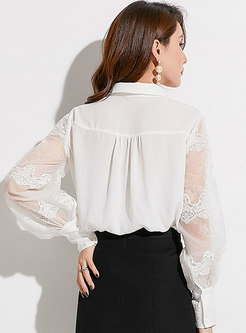 Embroidery Hollow Out Splicing Organza Blouse