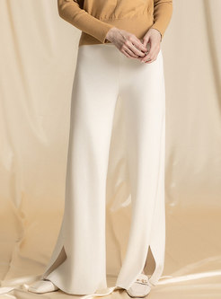 Solid Color High Waist Knitted Loose Wide Leg Pants