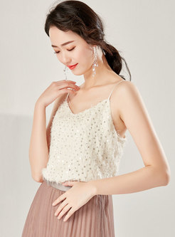 Chic Tassel Sequined Backless Loose Cami