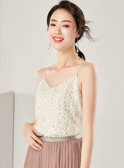 Chic Tassel Sequined Backless Loose Cami