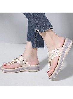 Women's Hollow Out Metal Clip Toe Wedges Slippers