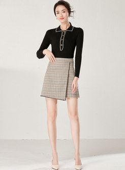 Brief Plaid Asymmetric High Waist A Line Skirt