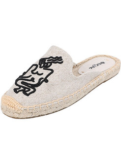 Stereoscopic Embroidered Linen Bottom Vacation Slippers 