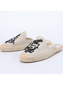 Stereoscopic Embroidered Linen Bottom Vacation Slippers 