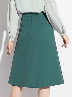 Brief Green High Waist Slim A Line Skirt