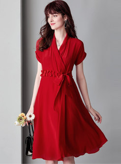 Chic Pure Color Tied High Waist A Line Dress