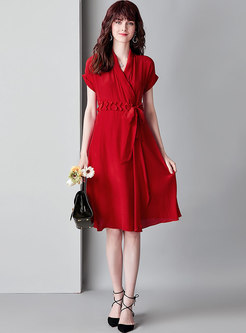 Chic Pure Color Tied High Waist A Line Dress