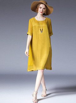 See-though Splicing O-neck Plus Size Shift Dress