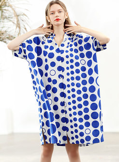 Stylish Dots Pattern Loose Slim T-shirt Dress