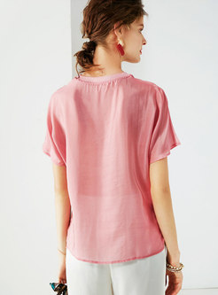 Casual Animal Pattern O-neck Silk T-shirt