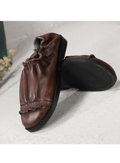 Retro Round Head Genuine Leather Flat Shoes