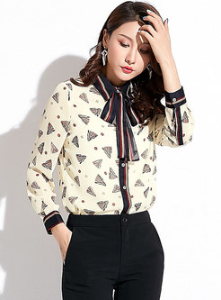 Stylish Print Tied Bowknot Casual Blouse