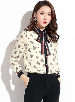 Stylish Print Tied Bowknot Casual Blouse