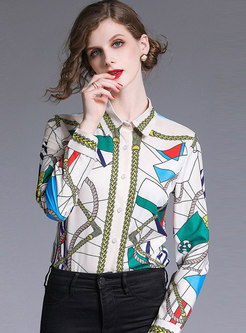 Casual Lapel Striped Print Single-breasted Blouse