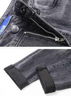 Brief Shredded Scrub Washed Elastic Skinny Jeans