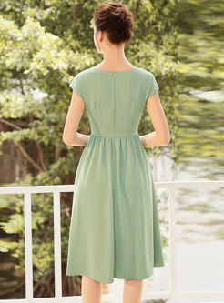 Elegant Summer Pure Color V-neck Slim Skater Dress