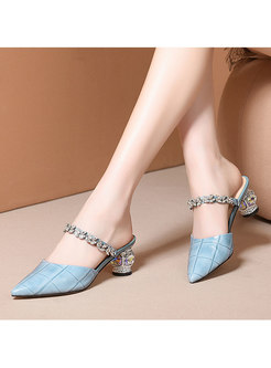 Diamond Pointed Leather High-heeled Slippers