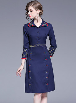Stylish Embroidered High Waist Sheath Dress