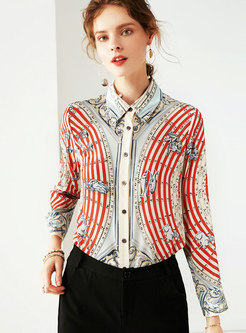 Casual Print Lapel Single-breasted Blouse