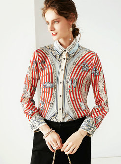 Casual Print Lapel Single-breasted Blouse
