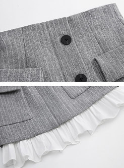 Casual Grey Striped Splicing Falbala Slim A Line Skirt