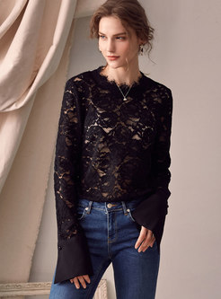 O-neck Lace See-though Loose T-shirt