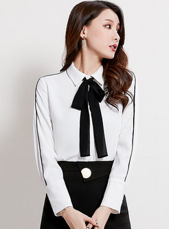 Color-blocked Bowknot All-matched Work Blouse