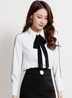 Color-blocked Bowknot All-matched Work Blouse