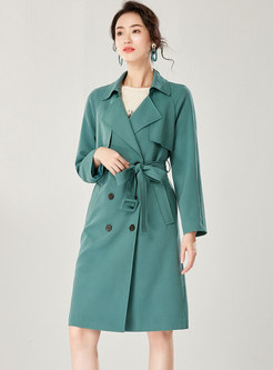 Pure Color Double Breasted Tied Trench Coat