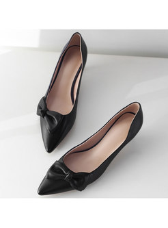Brief Pointed Bowknot Leather Thin Heel Shoes
