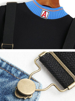 Color-blocked Sweater & Casual Denim Overalls