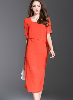 Stylish Pure Color See-though Tied Sheath Dress