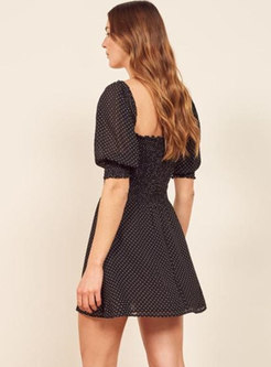 Stylish Dots Pattern Square Neck Mini Dress