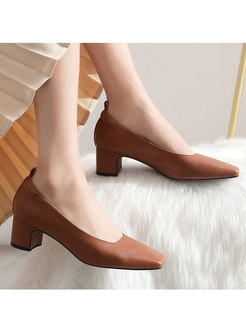 Casual Square Toe Genuine Leather Breathable Pumps