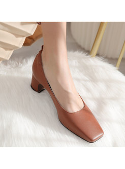 Casual Square Toe Genuine Leather Breathable Pumps