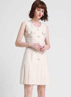 Stylish V-neck Sleeveless Splicing Mini A Line Dress