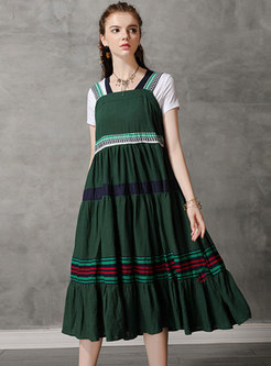 Vintage Color-blocked Splicing Backless Shift Dress