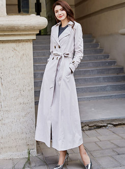 Solid Color Double Breasted Tied Trench Coat
